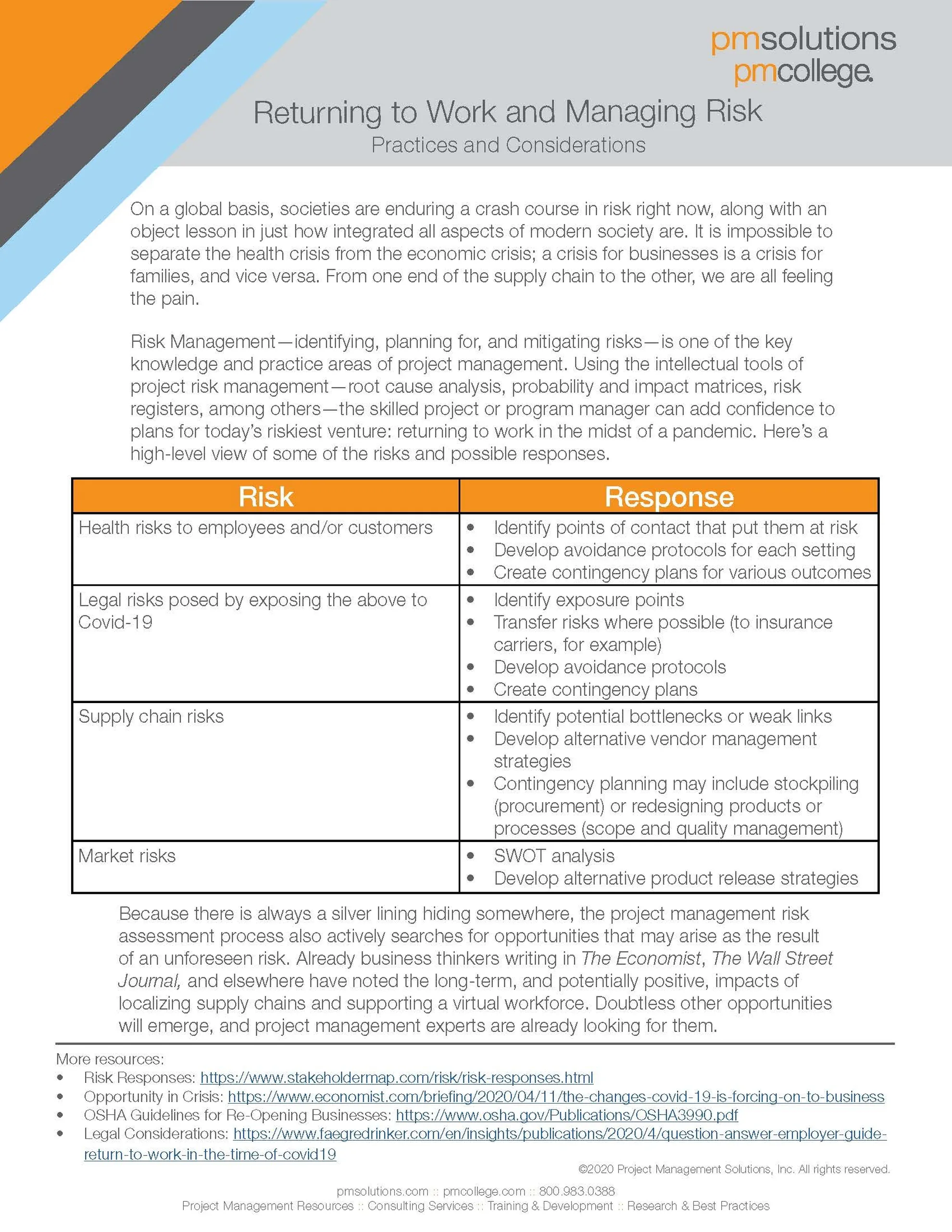 Returning to Work and Managing Risk