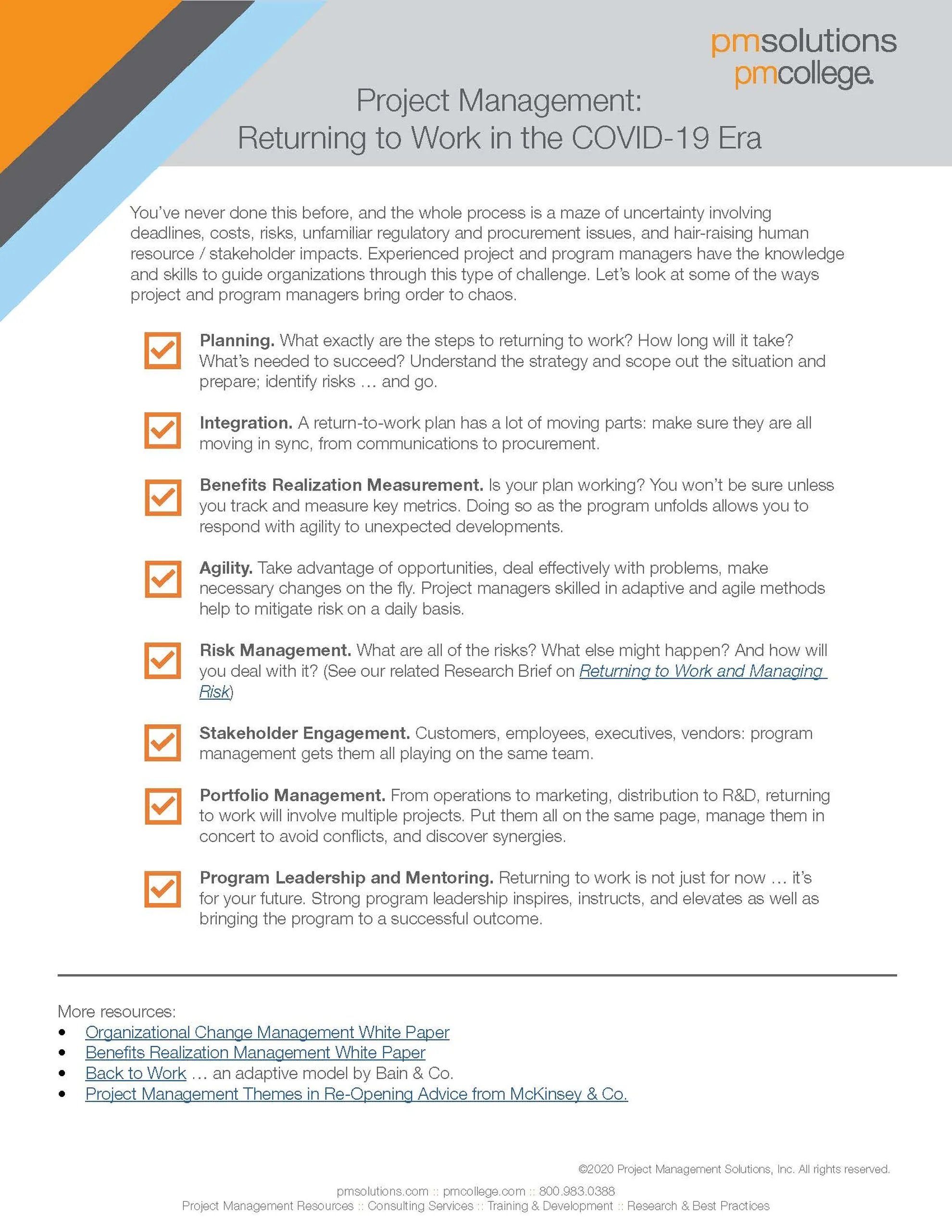 Project Management Returning to Work in the Covid 19 Era cover